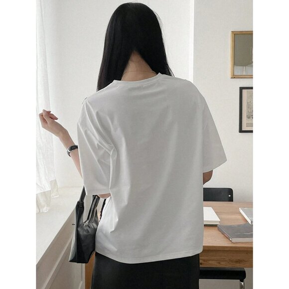 SHEIN DAZY Women's Solid Color Crew Neck Short Sleeve Blouse Size Large - Picture 2 of 8